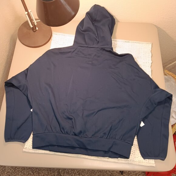 adidas women's Z.N.E. stripe lines funnel neck navy hoodie sz S - NWT Sample - Picture 2 of 14